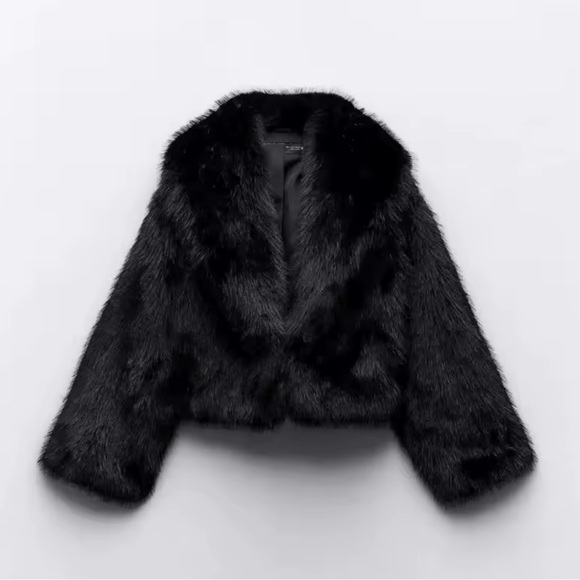 Glam faux fur coat vintage style jacket cropped oversized black - Picture 3 of 13